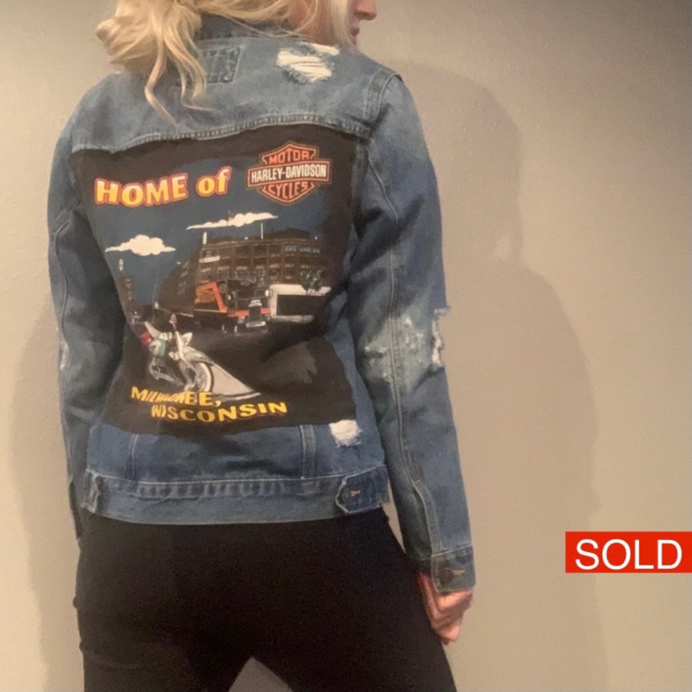 Denim jacket with Harley Davidson back patch - Picture 1 of 7